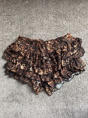 SHEIN Brown and Black Leopard Ruffle Shorts
